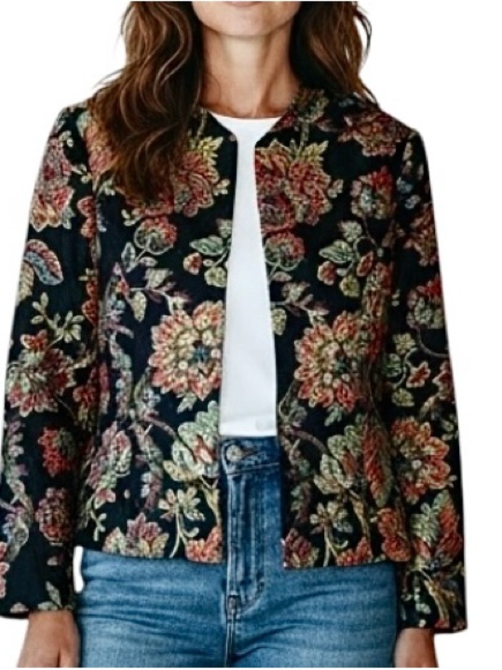 Sandra Darren Floral Embroidered Jacket - Bkack Multi Colors 10